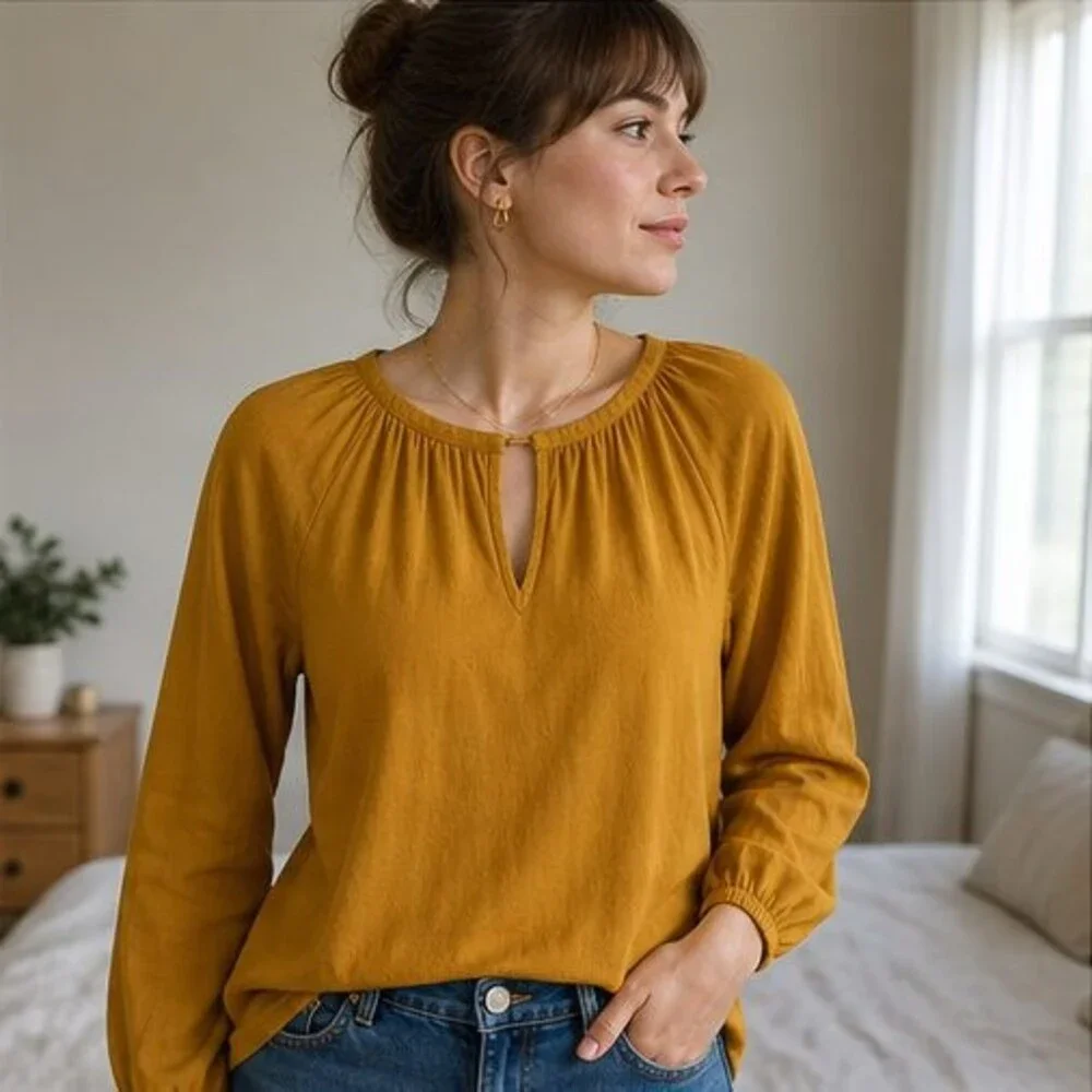 Navy Tie Neck Blouse